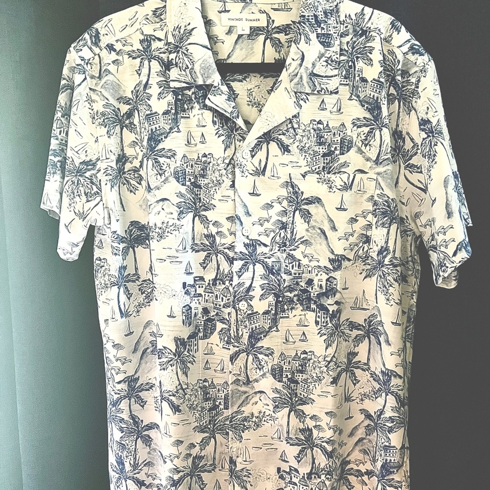 Men’s comfortable button down shirt. Festive Tropical print.